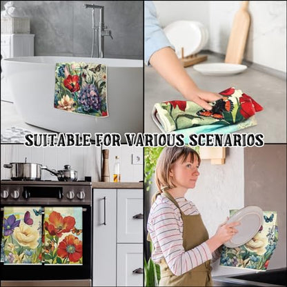 Tudomro 6 Pcs Oil Painting Flowers Kitchen Towels Floral Dish Hand Tea Towel - color: Floral