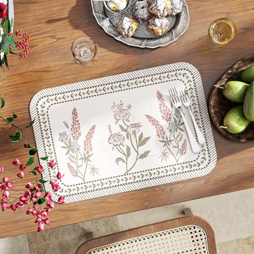 Vinyl Waterproof Placemats Set of 6 Rectangular,12"*17"-Helena C | Wipeable Beautiful Print Place Mats,Stain Resistant,Heat Resistant,Everyday Meals,Kitchen,Dinning,Holiday,Decor - color: Helena C