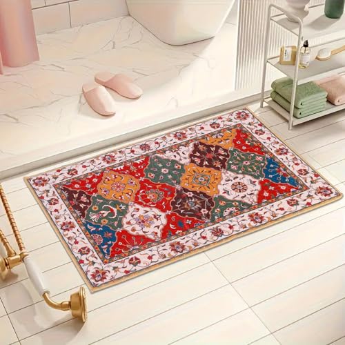 Floral Indoor Doormat,Small Area Rug Nonslip,20"x32" | Floor Doormat,Bath Rug,Throw Rugs,Rubber Backed,Machine Washable,Bathroom,Entryway,Kitchen,Bedroom,Hallway - color: Retro1