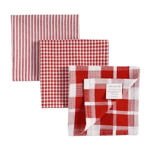 LANE LINEN 100% Cotton Kitchen Dish Cloths, Ultra Soft Absorbent Quick Drying Dish Towels, Multiweave Wash Cloths Dish Towel Sets, 13x13 Inches, 12 Pack - Red - color: 06: Red, size: 12"x12" - 12 Pack