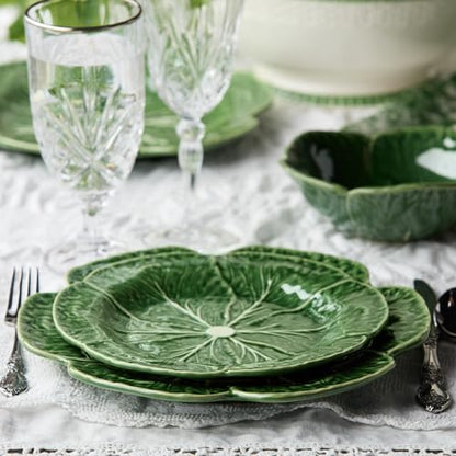 Le Jardin Green Cabbage Plates 3D SALAD/DESSERT PLATES, SET OF FOUR - 9" Sculpted Green Stoneware Leaf Plates – Seasonal Spring & Summer Tableware for Fresh, Nature-Inspired Dining