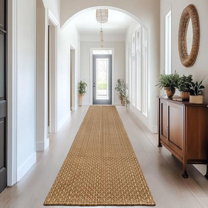 Tan Brown Boho Faux Jute Runner Rug 2x10 ft,Braided Farmhouse Non Slip Rug | Washable solid neutral carpet, suitable for entryway, kitchen, bathroom, living room and bedroom - size: 2' x 10' (Rectangular)