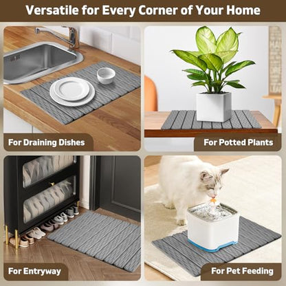 Foldable Stone Bath Mat, 2 Pcs Fast Drying Diatomaceous Earth Stone Drying Mat with Grooves on Surface, Non-Slip Rubber Base, Easy to Store and Clean (Grey, 24"x 16" & 8"x 4") - color: Gray（groove）, size: 24" x 16"
