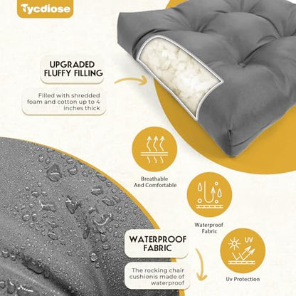 All Weather Wicker Chair Cushions of 3 Pieces, Waterproof Outdoor Wicker Chair Cushion for Patio Furniture Loveseat Settee Bench, 1 Loveseat and 2 U-Shaped Thickened Cushions, Grey - color: Grey Cushion