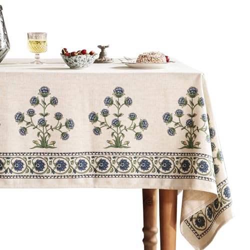 patdrea Vintage French Linen Tablecloth,Rectangular,87"x55"-Ivar B | Elegant Table Cloth for Rectangle Table,Blue and White Floral Patterned,Dining Room,Tea Party,Thanksgiving Decor - color: Ivar B, size: 87" x 55" (Rectangular)