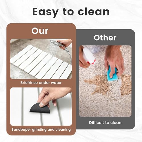 Super Anti-Slip Strong Absorbent Diatomite Pad, Stone Bath Mat 24 x 16 inches Quick-Dry Pad, Foldable and Easy to Store Bathroom Stone Bath Mat, Suitable for Bathroom