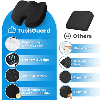 Seat Cushion, Office Chair Cushions, Car Seat Cushion, Non-Slip Sciatica & Back Coccyx Tailbone Pain Relief Chair Pad for Computer Desk, Wheelchair, Driving (Black, X-Large) - color: Black, size: X-Large