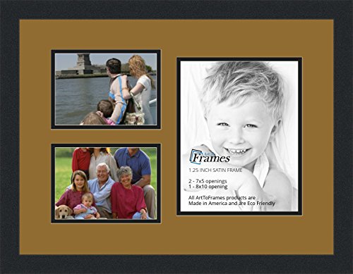 ArtToFrames Collage Photo Frame Double Mat with 1-8x10 and 2-5x7 Openings and Satin Black Frame - color: El Dorado, size: 1 - 8x10 and 2 - 5x7