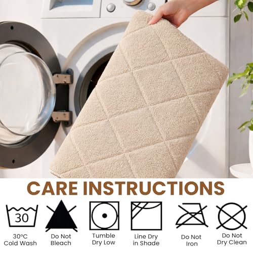 C23 20"x32" 100% Cotton Washable Bath Mat - 210 GSF Non-Slip Rug, Beige | Cushioned spa texture, reliable latex base grip, modern geometric aesthetic, perfect for master baths and guest rooms - color: Beige