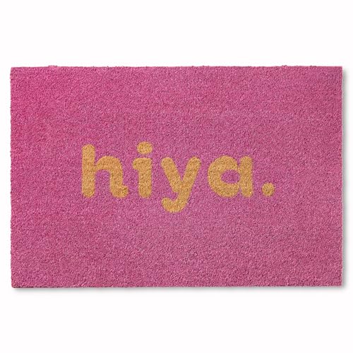 TOWN & COUNTRY TERRA Hiya Painted Welcome Door Mat, Natural Coir, Heavyweight, Non-Slip Entryway Mat, Purple, 18"x30" - color: Purple, size: 1'6" x 2'6" (Rectangular)