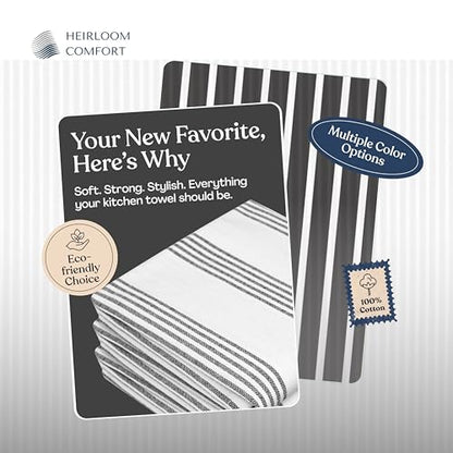 Black Stripe Kitchen Towels (3 Pack), 100% Cotton, Multi Pin Striped Towel Set, Super Absorbent & Durable Dishcloths, Quick Drying Fabric for Drying Dishes, Everyday Kitchen Cleaning - color: Black, style: 3 Pack