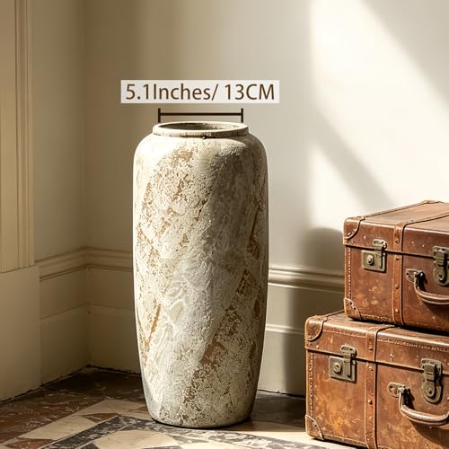 Rustic Ceramic Floor Vase, 15.7 Inch, Farmhouse Clay Decor | Living Room, Entryway, Fireplace, Pampas Grass, Dried Branches - size: 15.7 Inch