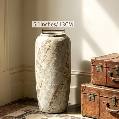 Rustic Ceramic Floor Vase, 15.7 Inch, Farmhouse Clay Decor | Living Room, Entryway, Fireplace, Pampas Grass, Dried Branches - size: 15.7 Inch