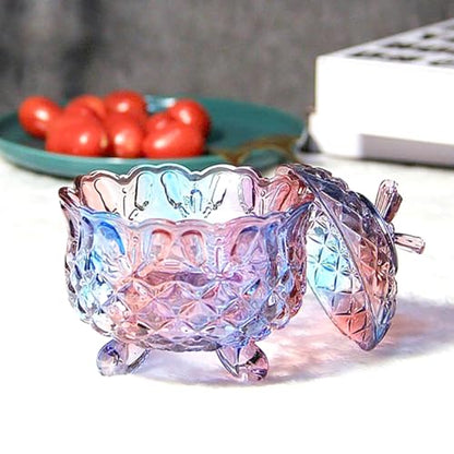 Colorful Crystal Glass Candy Snack Barrel Storage Jar Embossed Luxury Cookie Buffet Canister With Lids Jewelry Box Jar Biscuit Containers(Blue Purple Mixture) - color: Butterfly-Blue Purple Mixture