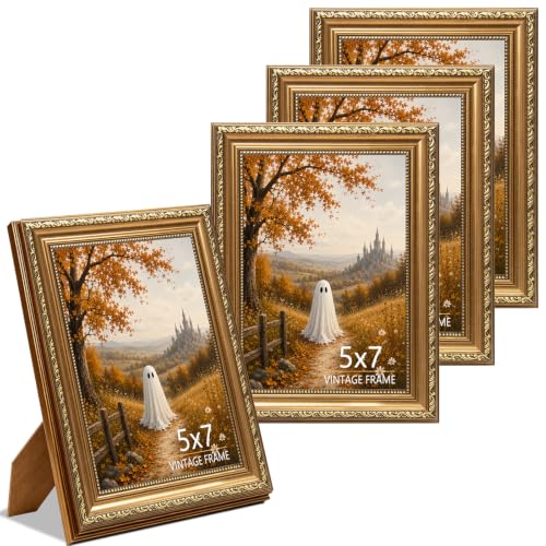 5x7 Picture Frame Set of 4, Vintage Bronze Gold Picture Frame for Tabletop & Wall Mount, Antique Photo Frame 7 x 5 for Living Room, Bedroom, Office or Gallery Wall, Retro Home Decoration Gift - color: Bronze Gold, size: 5x7 - 4 Pack