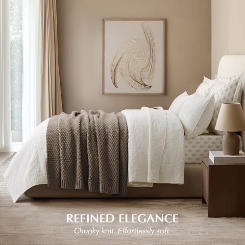 EVERGRACEHOME Chunky Chenille Knit Throw Blanket, 50 x 60, Mocha Brown | Sculpted Moss Stitch, Chic Modern Farmhouse, All-Season Warmth, OEKO-TEX® Certified, Elegant Blanket for Couch, Bed, Sofa - color: Mocha Brown, size: 50" X 60"