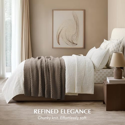 EVERGRACEHOME Chunky Chenille Knit Throw Blanket, 50 x 60, Mocha Brown | Sculpted Moss Stitch, Chic Modern Farmhouse, All-Season Warmth, OEKO-TEX® Certified, Elegant Blanket for Couch, Bed, Sofa - color: Mocha Brown, size: 50" X 60"