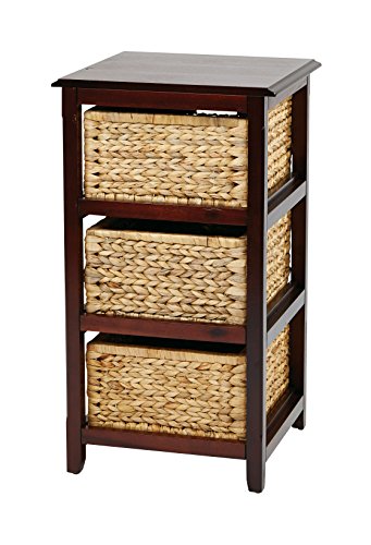 OSP Home Furnishings Seabrook Storage Tower with Solid Wood Frame and Natural Baskets, 3-Drawer, Espresso Finish - color: Espresso Finish, size: 3-Drawer