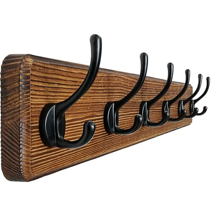 Coat Rack Wall: 24" Long, Patented, Heavy-Duty, 6-Double-Hooks Wooden Wall Mounted Coat Rack Coat Hanger Hook Rail for Winter Coats Hat Jacket Clothing, Natural & Black - color: Natural & Black, size: L=24"(1pcs)