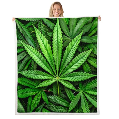 Erosebridal Leaves Flannel Blanket for Kids Men Adult Leaf Printed Bed Blanket Green Nature Plant Hippie Plush Blanket Baby 30"x40" - color: Jcxs3815, size: Baby(30"x40")