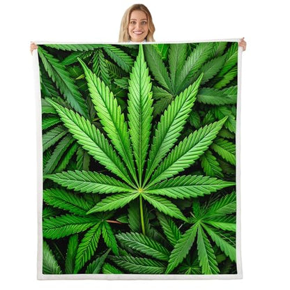 Erosebridal Leaves Flannel Blanket for Kids Men Adult Leaf Printed Bed Blanket Green Nature Plant Hippie Plush Blanket Baby 30"x40" - color: Jcxs3815, size: Baby(30"x40")