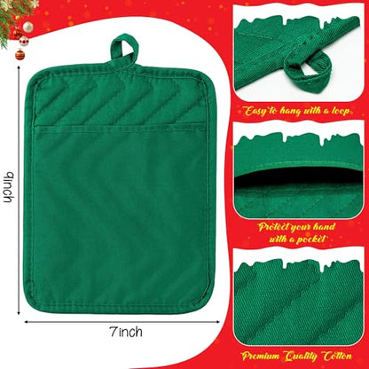 R HORSE 6 Pack Christmas Red Green Pot Holders with Pockets, 7''x 9'' | Cotton Kitchen Hot Pads, Heat Resistant Oven Mitts, Non-Slip Potholder Terry Cloth, Ideal for Baking, Cooking, Christmas Gift - color: Red, Green