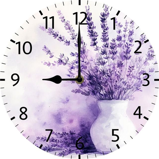 Lavender Wall Clock Battery Operated Non Ticking Silent Quartz Analog Rustic Farmhouse Round Clock Retro Decor for Home Kitchen Living Room Bathroom 10inch - color: Wallclock01