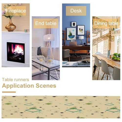 1950s Mid Century Table Runner, Modern Atomic Pattern Absctract Geometric Retro Dinner Runner for Home Kitchen Dining 13x36in - color: Mid Century-1, size: 13x36in