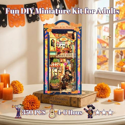 Book Nook Kit for Adults - Día De Muertos | DIY Miniature House Bookshelf 3D Wooden Puzzles Decorative Bookends Gifts for Women (Plaza de Los Muertos) - style: Plaza de Los Muertos