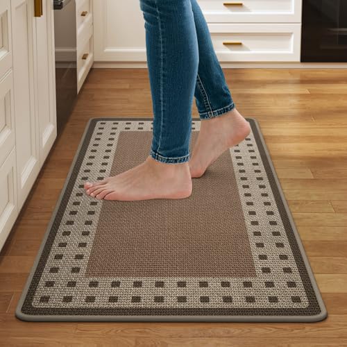 Kitchen Mats for Floor, Non Slip Kitchen Rugs, 17x30 Brown | Kitchen Runner Rugs Non Slip Washable, Absorbent Braided Kitchen Floor Mat, Sink Rug, Easy to Clean - color: B Graphic Brown, size: 17''x30''