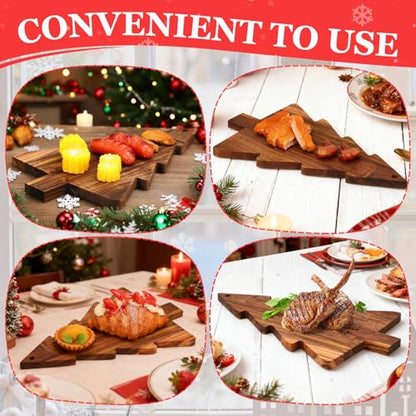 PRETYZOOM Christmas Tree Charcuterie Board, 9.4x15'' Holiday Wooden Cutting Board, Reusable Appetizer Food Serving Platter, Cheeseboard, Sushi Serving Tray Christmas Kitchen Decor