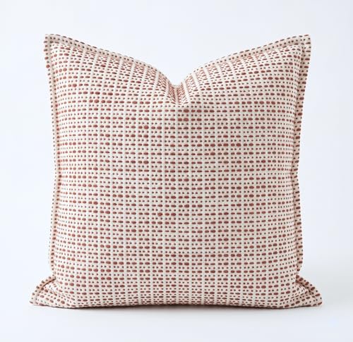 SanVia Cotton Throw Pillow Covers 20x20 – Handwoven Jacquard Texture, Fade-Resistant, No Pilling – Hidden Zipper, Decorative Cushion Cover for Sofa, Couch, Bed – Insert Not Included (Farmhouse, Red) - color: Brick Red, size: 20" x 20" (Pack of 1)