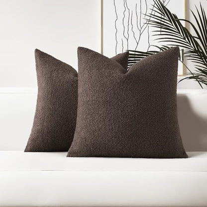 HAUSSY Pack of 2 Boucle Textured Throw Pillow Covers 16x16 Inch, Dark Coffee - color: Dark Coffee, size: 16" x 16" (Pack of 2)