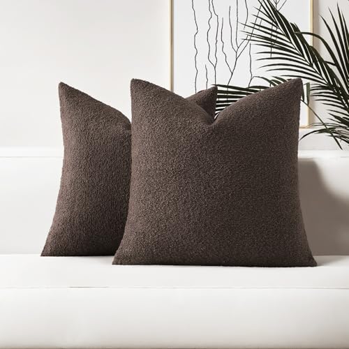 HAUSSY Pack of 2 Boucle Textured Throw Pillow Covers 16x16 Inch, Dark Coffee - color: Dark Coffee, size: 16" x 16" (Pack of 2)