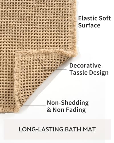 Waffle Bath Mat, Super Absorbent Non Slip Bath Mat Ultra Soft Bathmat Machine Washable Bath Rugs with Tassels, Beside Tub, 20" x 32", Brown - color: Brown, size: 20" x 32"