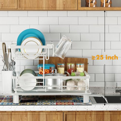 Large 2 Tier Detachable Dish Drying Rack for Kitchen Counter,White | Compact Dish Drainer, Rust-Resistant Dish Rack with Drainboard, Utensil Holder, Cup Holder for Small Space,Kitchen Organizer - color: 2 Tier-white