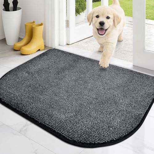 PURRUGS Dirt Trapping Door Mat, 24" x 35.5"(Half Round), Heathered Charcoal | Machine Washable, Non-Slip, Waterproof TPR Backing, Super Absorbent, Low Profile, Entryway Rug for Muddy Paws and Shoes - color: Heathered Charcoal, size: 24" X 35.5" (Half Roun