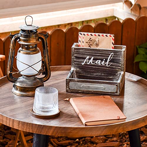 Farmhouse Mail Organizer Countertop Letter Sorter Caddy 2 Tier Rustic Mail Tray Wooden Mail Holder File Organizer Bill Paper Folder Office Desk Accessories Rustic Office Supplies Home Decor - color: Dark Brown Mail Storage Small