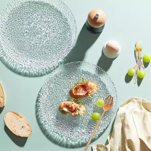 Glass Salad Plates Set of 4, 7inch Crystal Clear Tableware for Dessert, Appetizer, Fruit, Snack, Dishwasher Safe and Stackable, Snowflake Textrued Glass Design (4pcs) (7inch, 4pcs) - color: 7inch, size: 4pcs