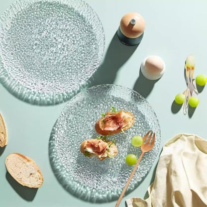 Glass Salad Plates Set of 4, 7inch Crystal Clear Tableware for Dessert, Appetizer, Fruit, Snack, Dishwasher Safe and Stackable, Snowflake Textrued Glass Design (4pcs) (7inch, 4pcs) - color: 7inch, size: 4pcs