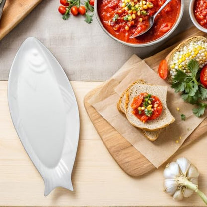 Hemoton Ceramic Fish Serving Platter 12.59X6.29X0.98In Oval Dinner Plate for Steamed Fish Snacks Appetizers Versatile Food Serving Dish for Home Restaurant Kitchen - size: 31x14.5cm