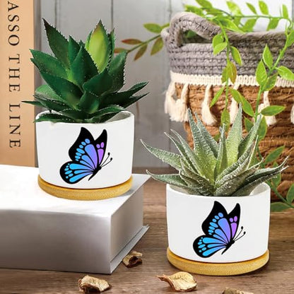 1Pcs Butterfly Planter Pots with Drainage and Tray, Ceramic Pot 3 Inch | Small Planters for Plants,Decoration for Outdoors,Home,Office,Window,Garden, Gifts for Women Men (No Plants Included) - style: Butterfly