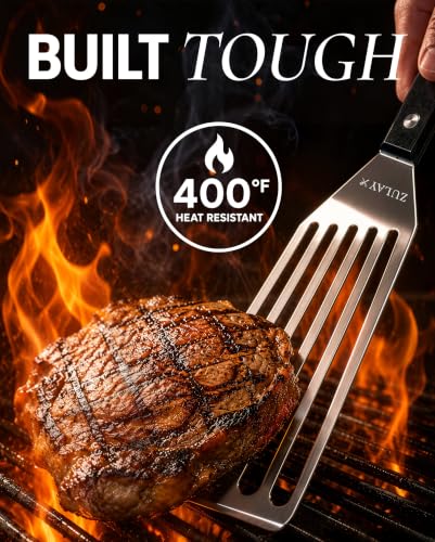 Zulay Kitchen Stainless Steel Fish Turner Spatula - 12.4” Flexible Heat-Resistant Slotted Turner for Non-Stick Cookware - Rust-Proof, Durable & Dishwasher Safe Cooking Utensil for Everyday Use - size: Large