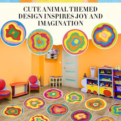 24 Pack Carpet Circles for Classroom, 16 in Non Slip Round Circle Mats for Classroom Sitting, Flexible Corner Circle Time Rugs for Reading Nook, Playing Areas, Library, Group Activity(Spiral) - style: Spiral