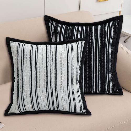 18x18-inch Black and White Striped Embroidered Sofa Pillowcase, Luxurious Modern Style, Suitable for Sofas, Living Rooms, bedrooms, Cars, and Outdoor Decorations (1 Black + 1 White) - color: 1 Pcs Black + 1 Pcs White