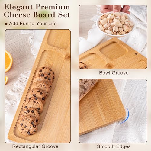 AISOSO Charcuterie Boards,Personalized Bamboo Cheese Board Set with 4 Knife | Lightweight and Elegant Serving Platter Accessories for Entertaining Party Picnic, Housewarming and Wedding