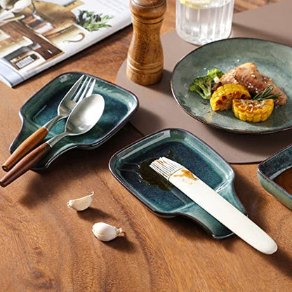 vancasso Stern Spoon Rest for Kitchen, Square Ceramic Spoon Holder for Stove Top, Heat Resistant Utensil Rest for Countertop, Dishwasher Safe, Kiln Green, 2 Pack - color: Green