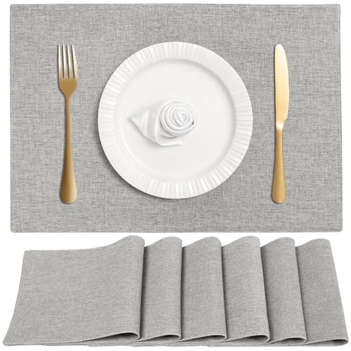 Linen Cloth Double Layers Placemats, Cotton Woven Placemats Set of 6, Kitchen Table Farmhouse Decor Heat Resistant Table Mats, Outdoor Indoor Square Fabric Place Mats Can be Washable (Light Gray) - color: Light Gray