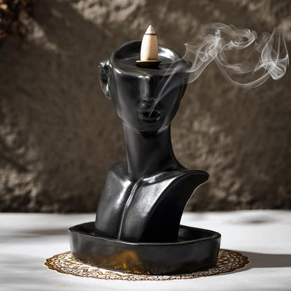 Black Men Face Statue Backflow Incense Holder,Valentine's Day Waterfall Incense Burner Holder for Sticks Cones Home Office Yoga AI0051 - color: Black Men Face Statue