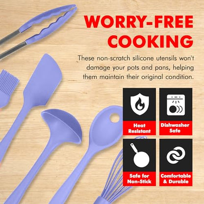 Chef Craft - Premium Silicone Kitchen Tools and Utensils Set, Non-Scratch, Withstands Temperatures up to 450°F, BPA-Free, 9 Piece Cooking Utensils Set, Pastel Blue - color: Pastel Blue, size: 9 Piece Set